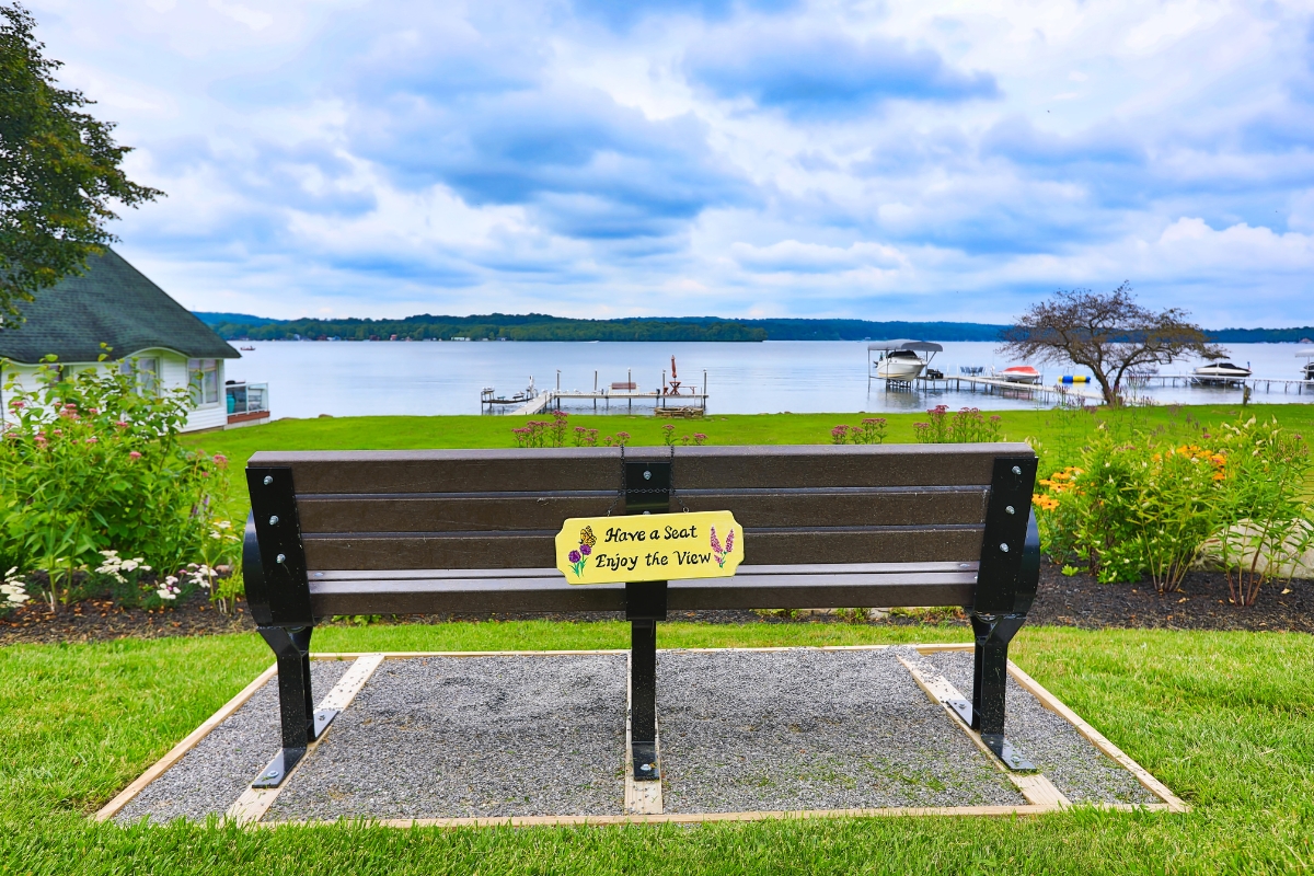 A bench overlooking the lake in Chautauqua, Western New York.